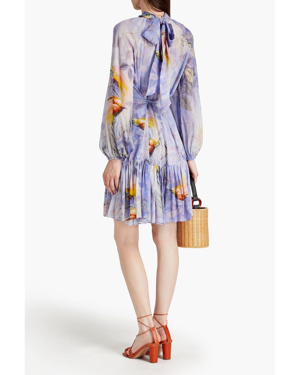 Zimmermann Candescent Lantern Pussy-bow Belted Printed Georgette Mini Dress  in Purple | Lyst