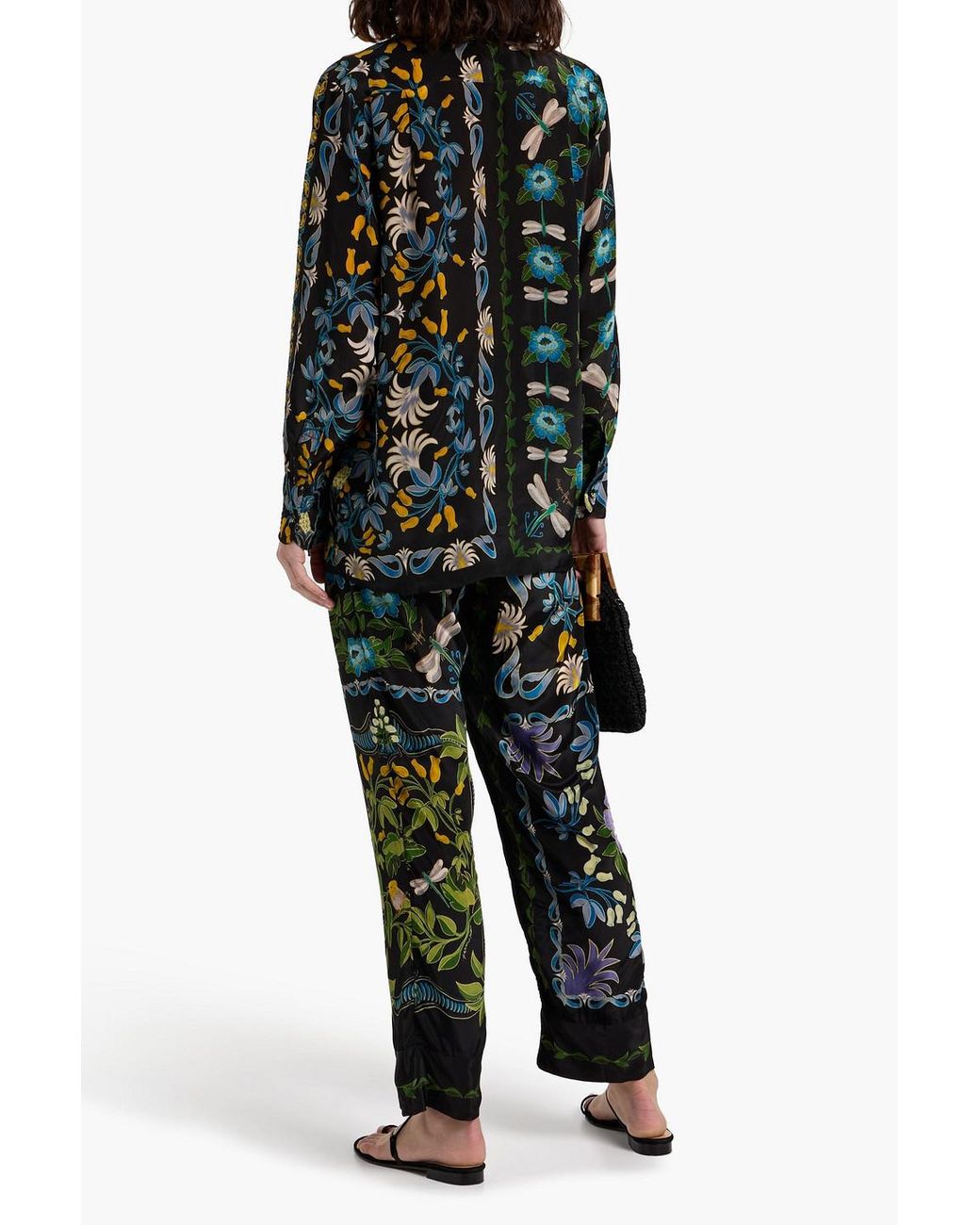 Farm Rio Green Printed Satin Straight-Leg Pants