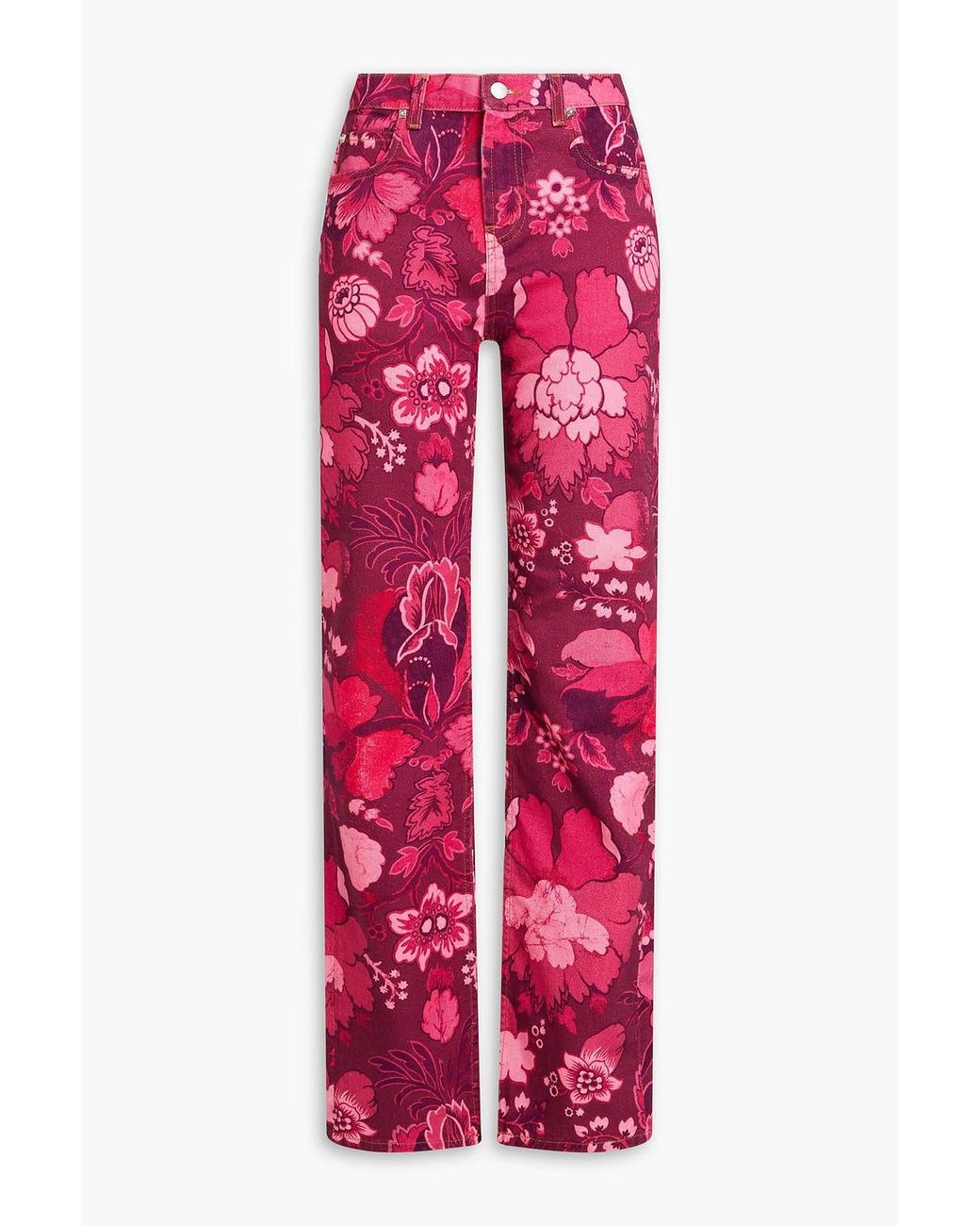 Etro Red Floral-print High-rise Straight-leg Jeans