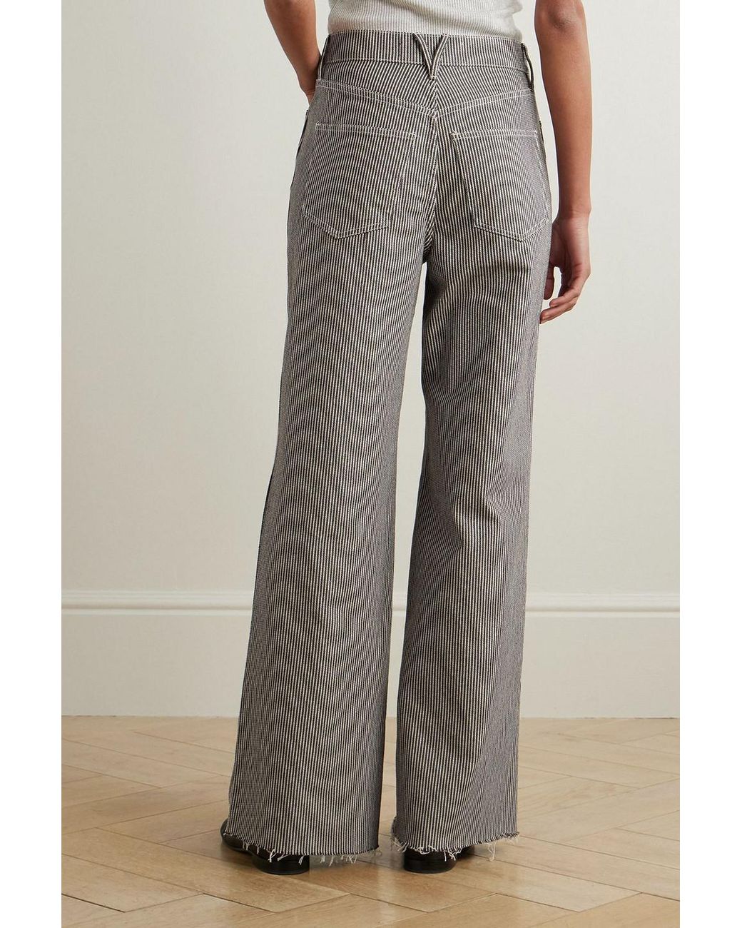 Veronica Beard Gray Taylor Frayed Striped High-rise Wide-leg Jeans