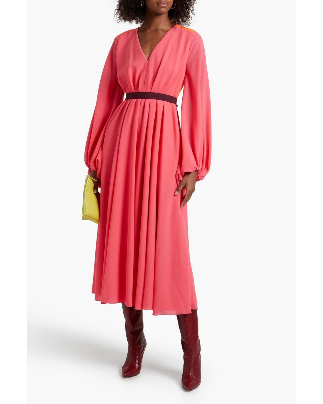 Two-tone Wool-crepe Midi Dress | Lyst