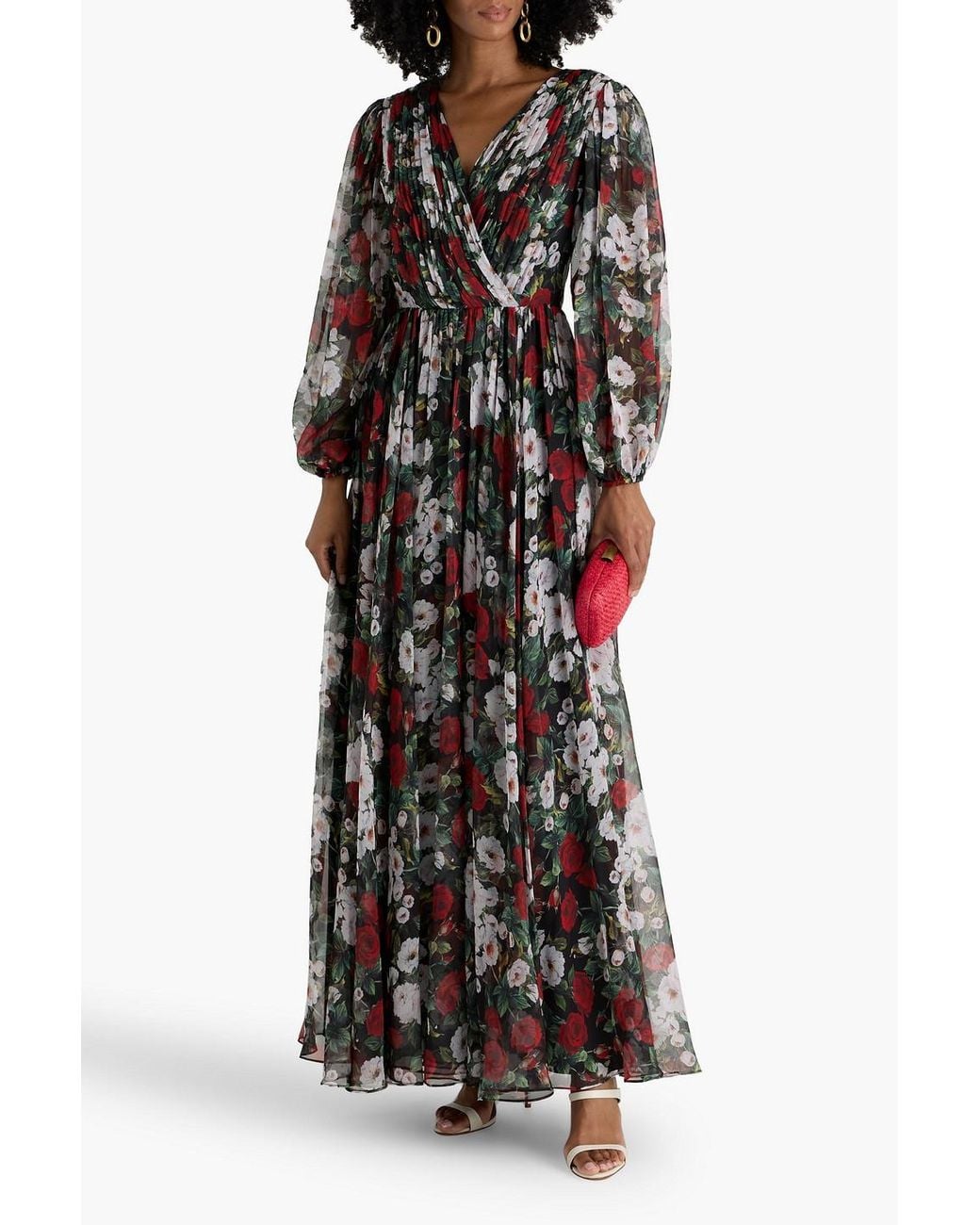 open lace back dress Mikael Aghal Sleeveless Floral Pleated Gown