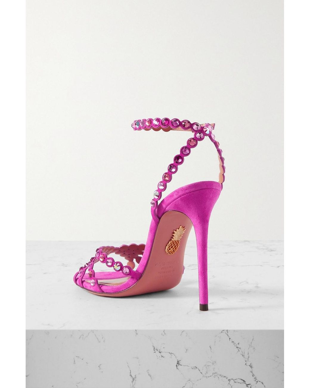 Aquazzura Tequila 105 Crystal-embellished Suede Sandals in Pink | Lyst UK