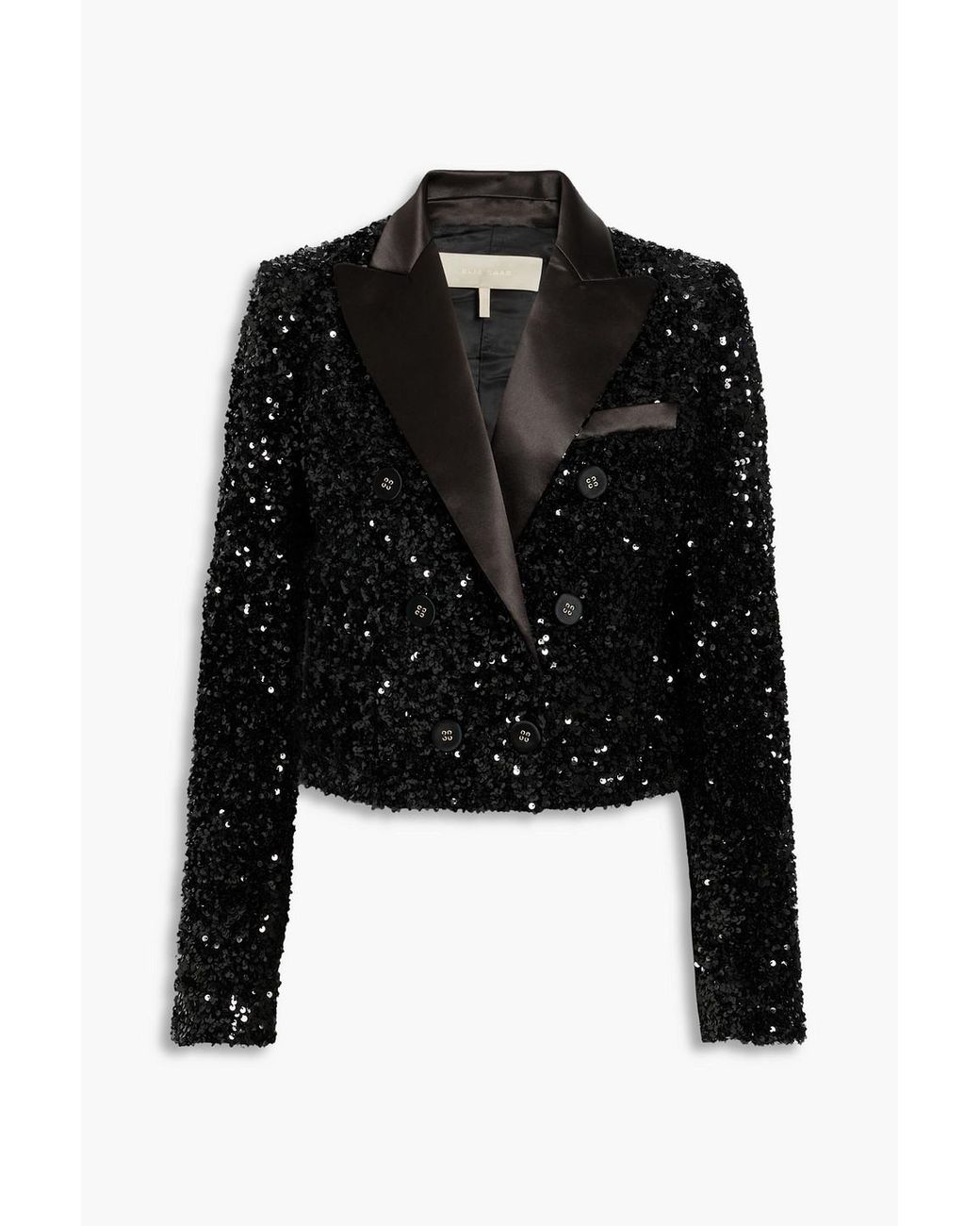 Elie Saab Double-breasted Satin-trimmed Sequined Crepe Blazer in Black ...