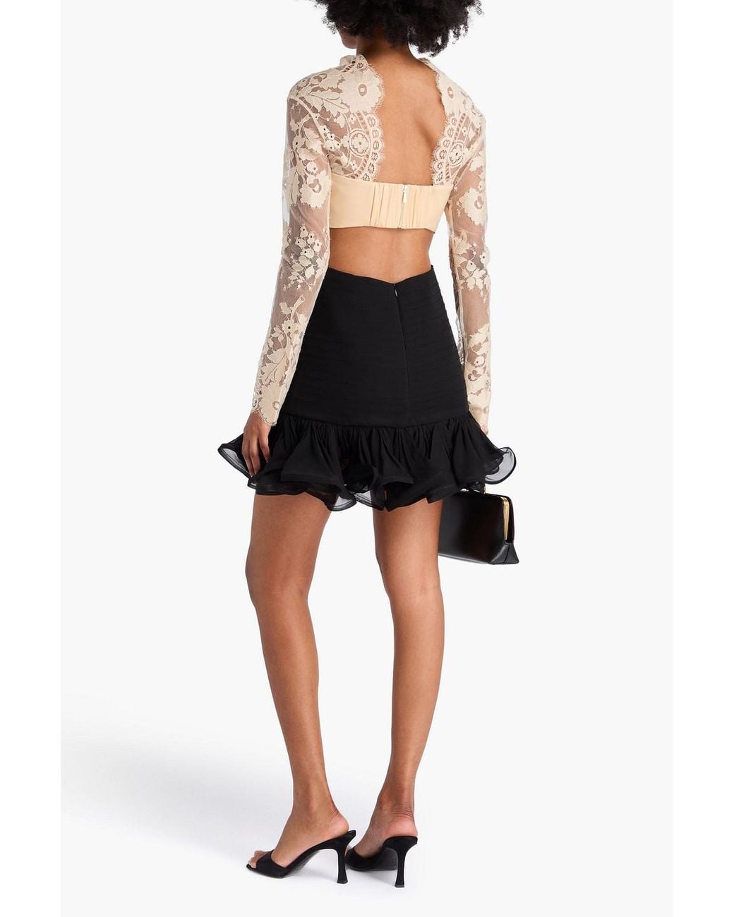 Zimmermann Fluted Lace-paneled Silk-georgette Mini Dress in Black | Lyst Australia Zimmermann Fluted Lace-paneled Silk-georgette Mini Dress in Black | Lyst Australia