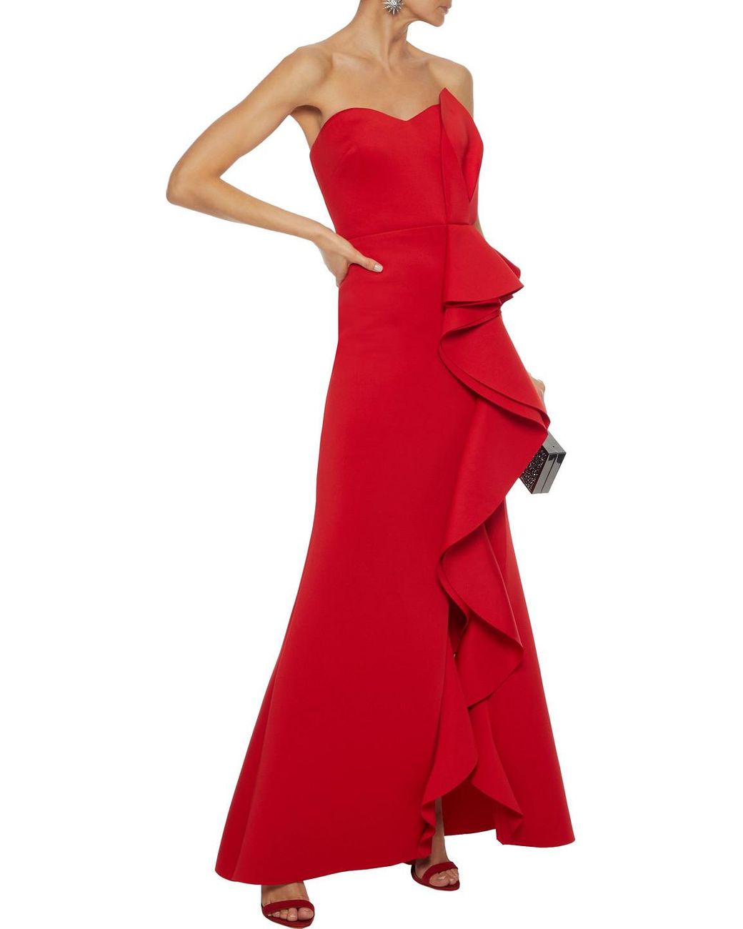 Badgley mischka red 2025 strapless ball gown