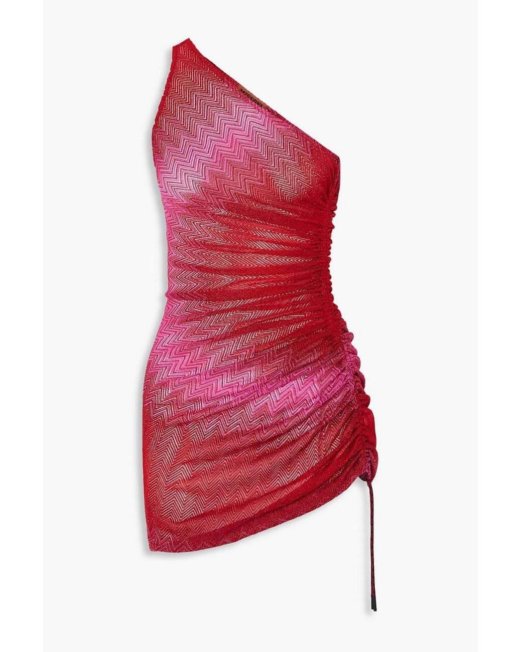 Missoni Mare One-shoulder Ruched Metallic Crochet-knit Mini Dress in Red |  Lyst