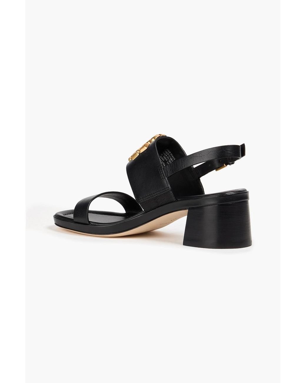 Tory Burch Black Eleanor Embellished Leather Slingback Sandals