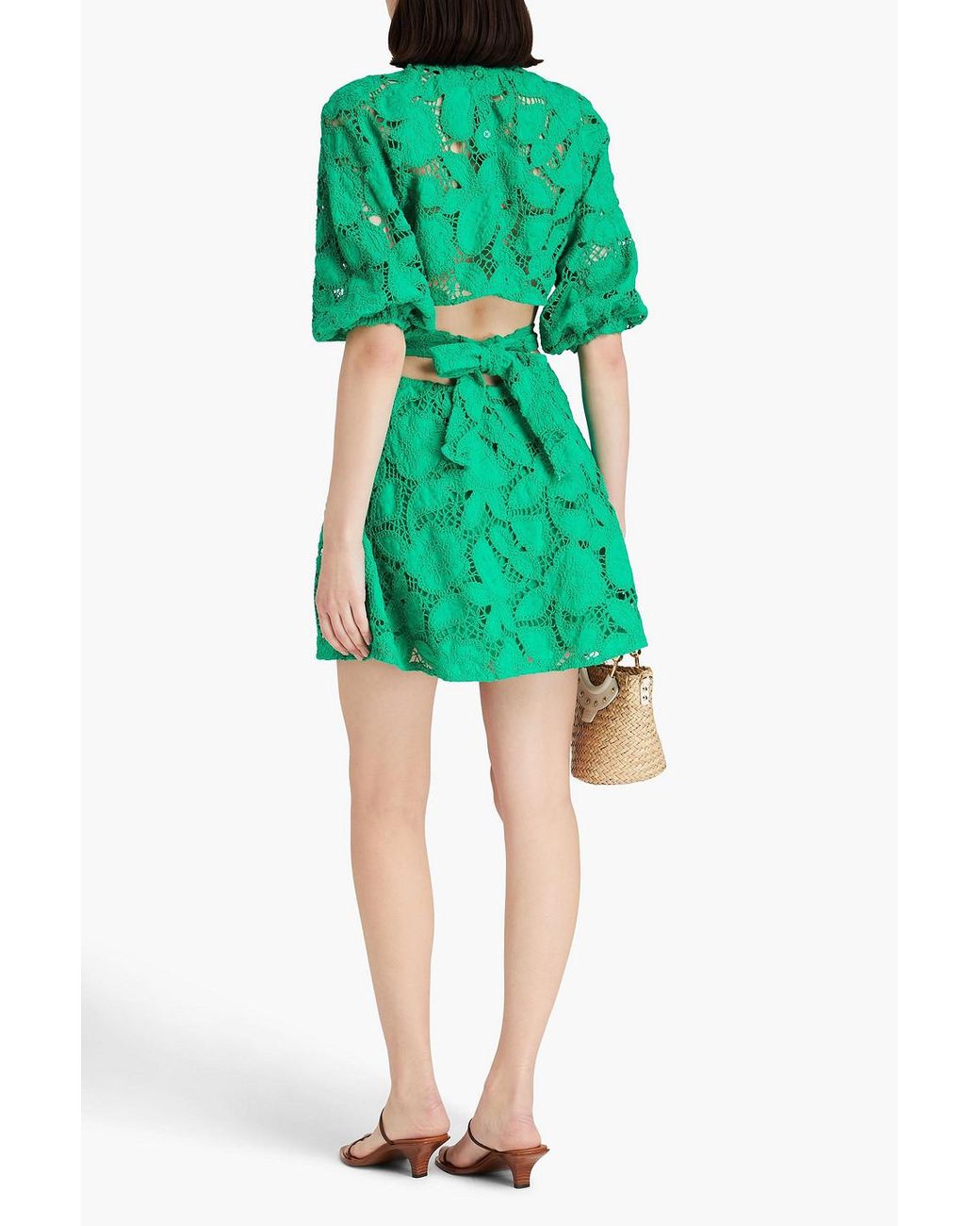 Maje Cutout Broderie Anglaise Cotton Mini Dress in Green | Lyst