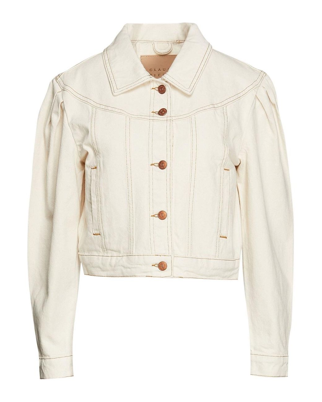 Claudie Pierlot Vanise Cropped Denim Jacket in Ivory (White) | Lyst UK