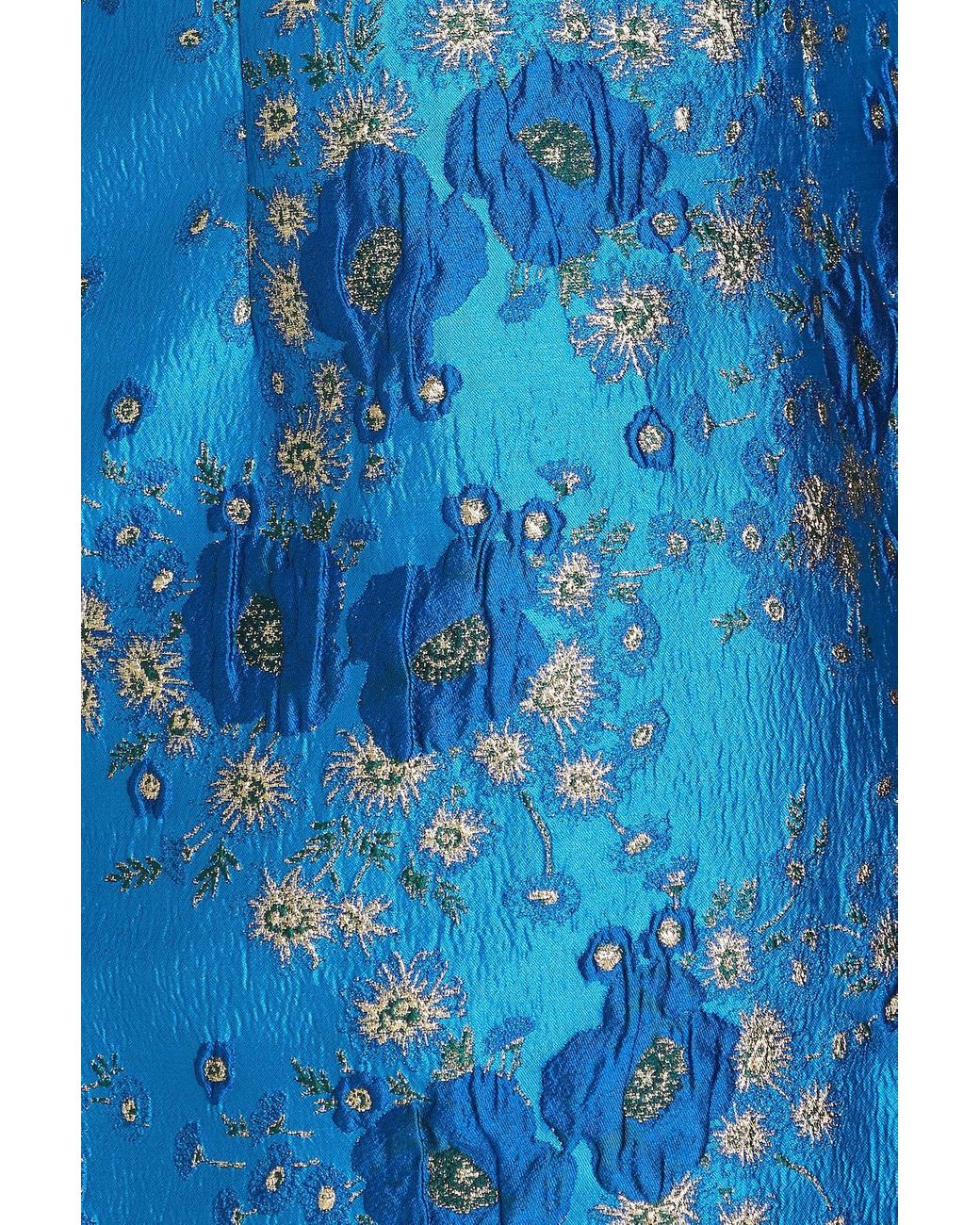 knee length dresses for ladies Rent The Blue Jacquard Open Back Mini Dress By Ganni