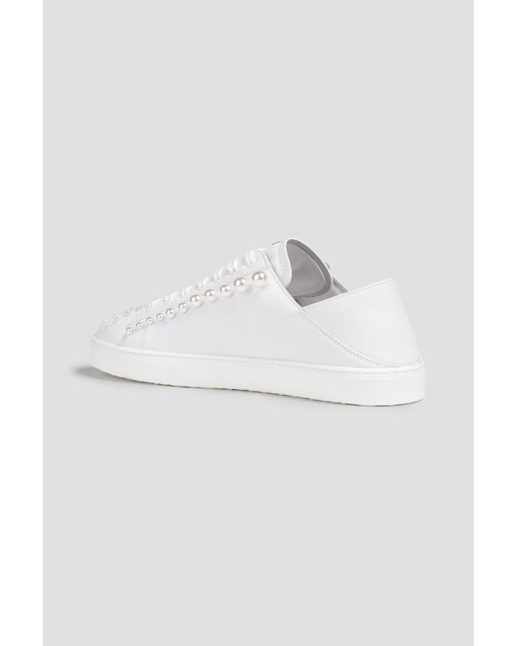 Stuart Weitzman Goldie Faux pearl Embellished Leather Collapsible heel Sneakers in White Lyst