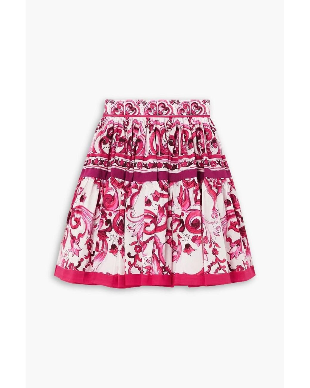 スカート Dolce & Gabbana Maiolica Cotton Skirt With Ruffles DOLCE & GABBANA Poplin Mini Skirt In Majolica Print | Holt