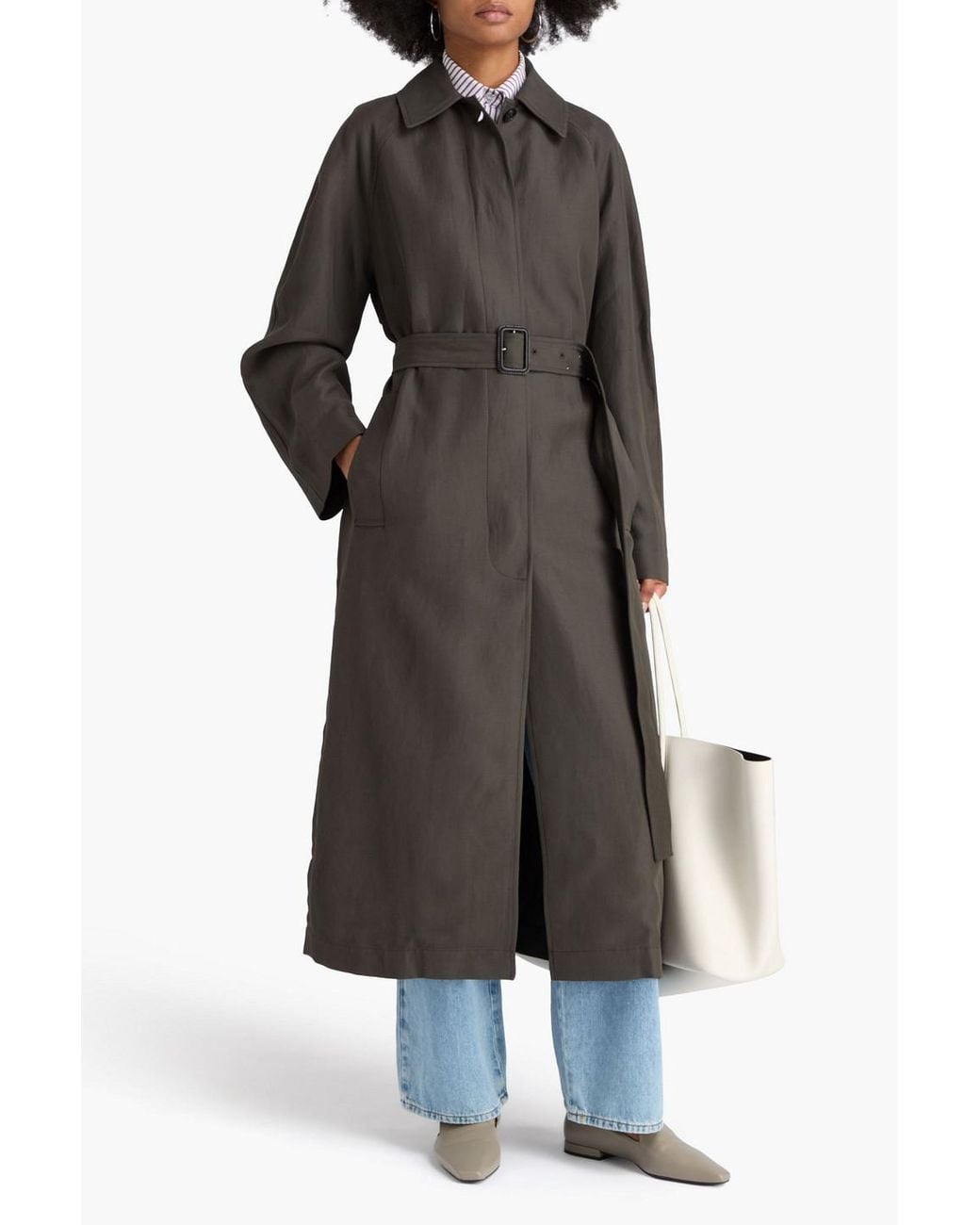 Totême Black Minimalist Twill Trench Coat