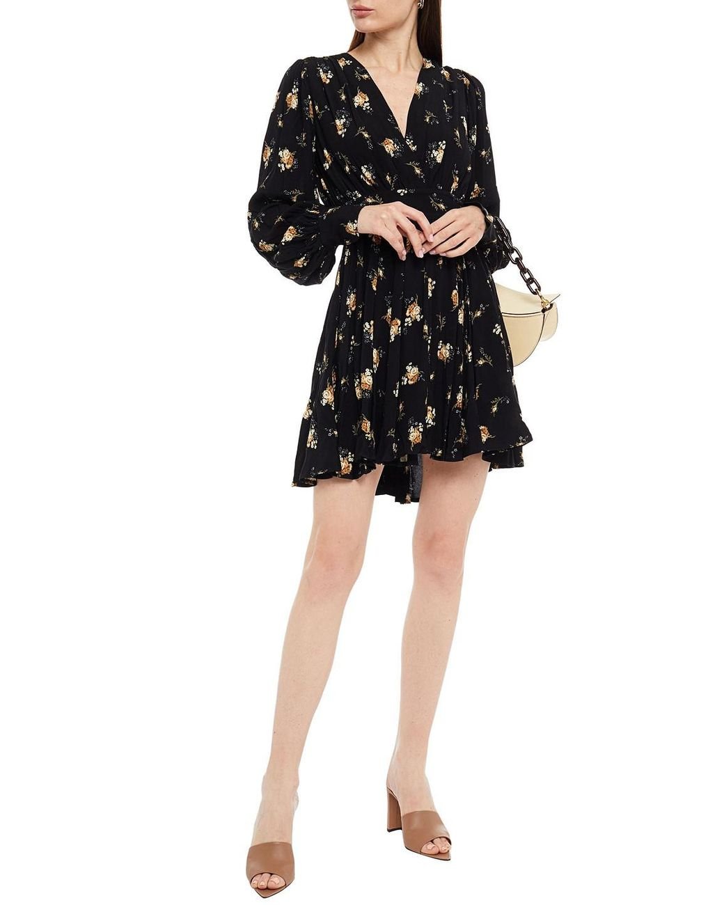 Maje Wrap effect Floral print Crepe Mini Dress in Black Lyst