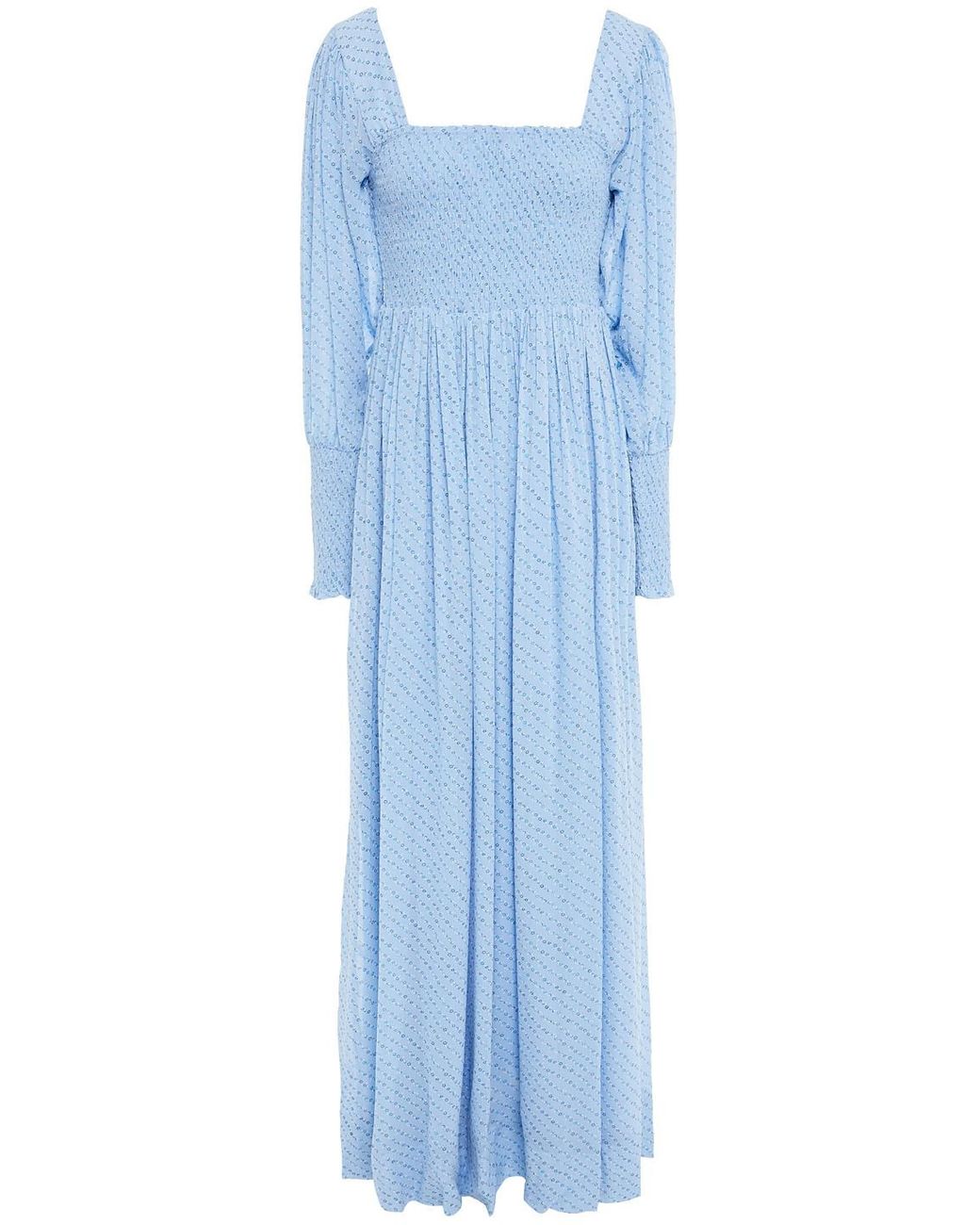 Ganni Shirred Floral-print Georgette Maxi Dress in Blue | Lyst