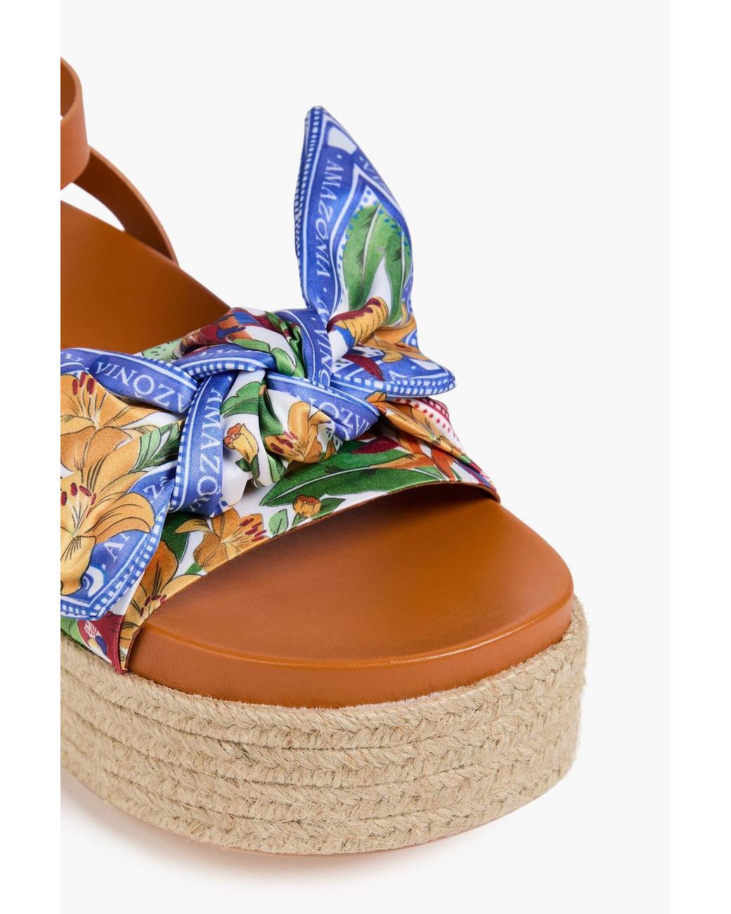 Farm Rio Brown Printed Satin And Leather Platform Sandals