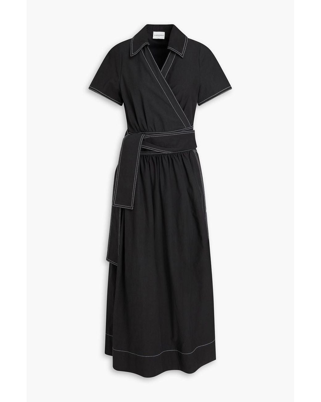 Claudie Pierlot Black Lyocell And Cotton-blend Midi Wrap Dress