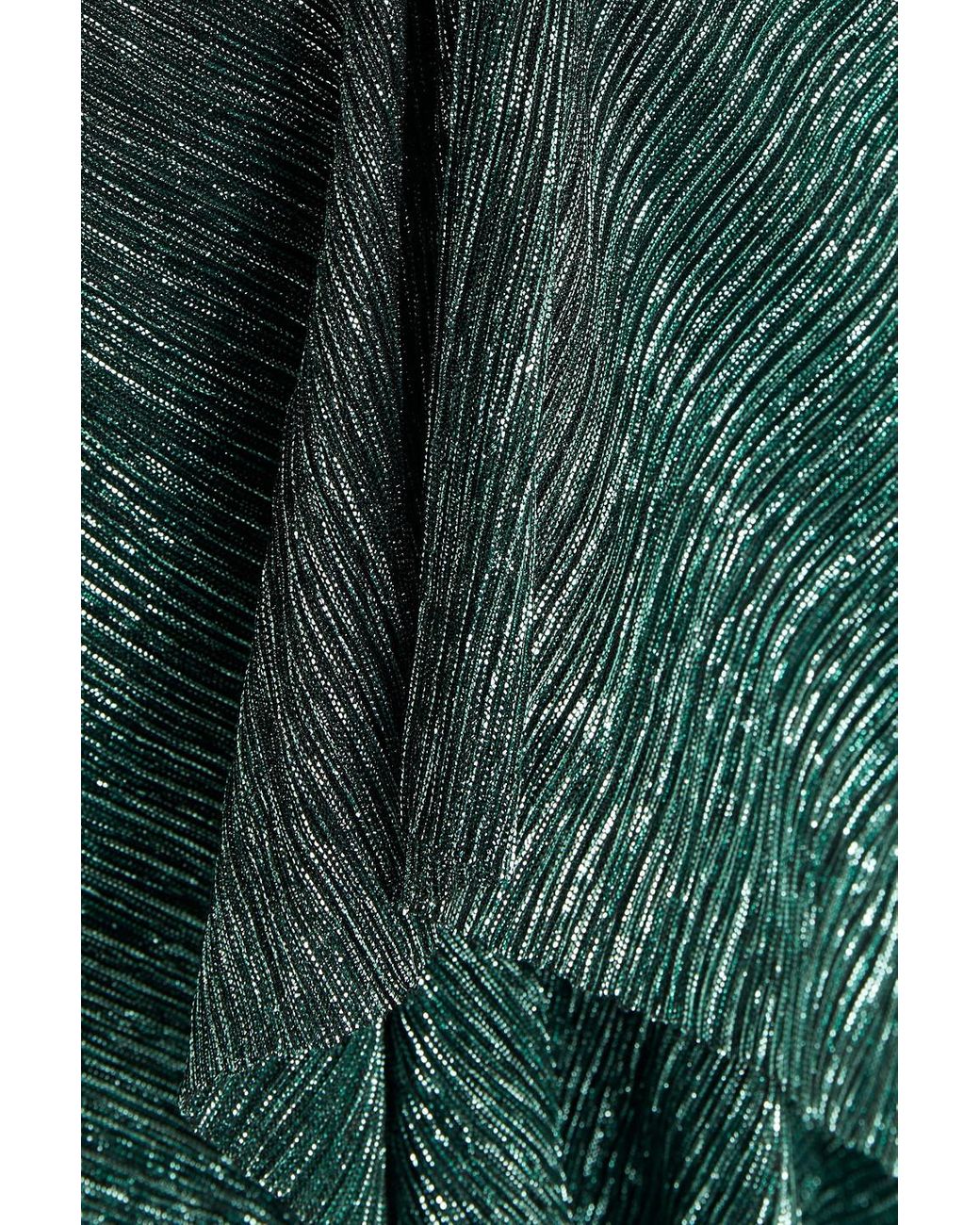 Maje Tiered Metallic Knitted Midi Dress in Green | Lyst UK