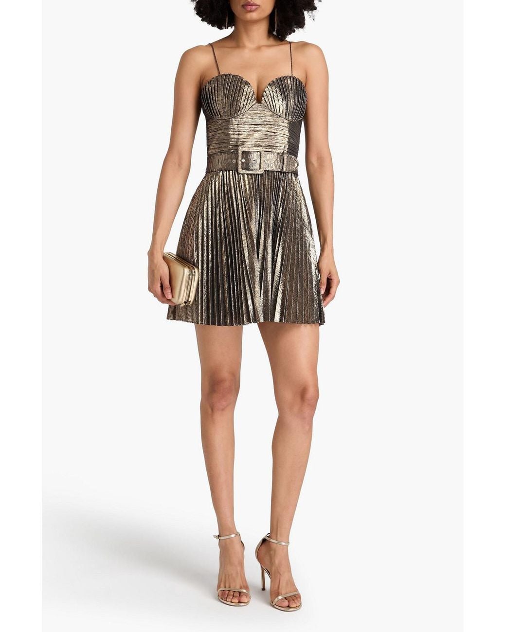 Rebecca Vallance Josie Pleated Twill Mini Dress in Metallic | Lyst