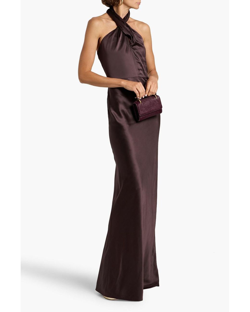 veronica beard alberta stretch-silk halter dress Veronica Beard Alberta Stretch-Silk Maxi Dress In Dark Chocolate - 51% Off