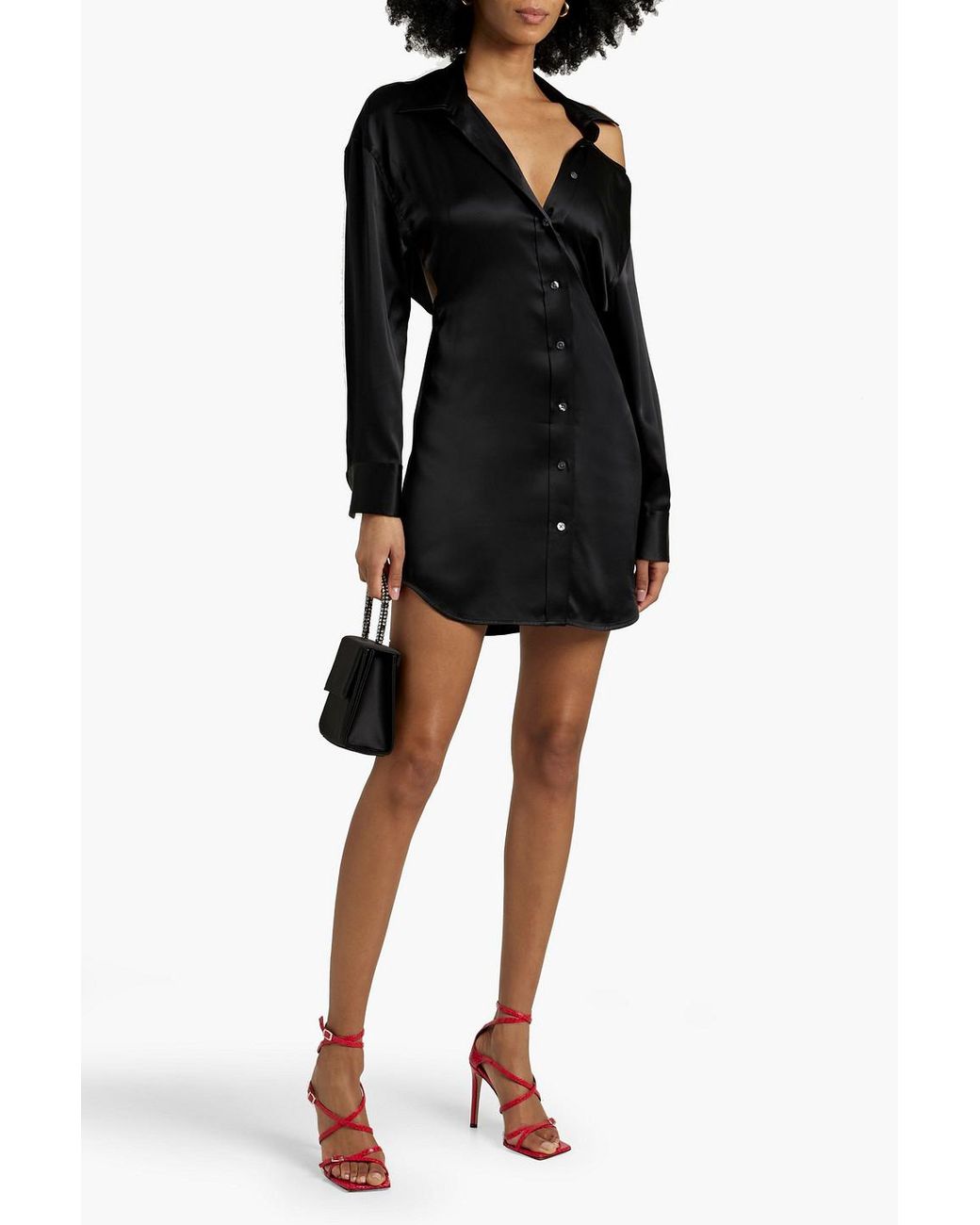 T By Alexander Wang Cutout Silk-satin Mini Shirt Dress in Black