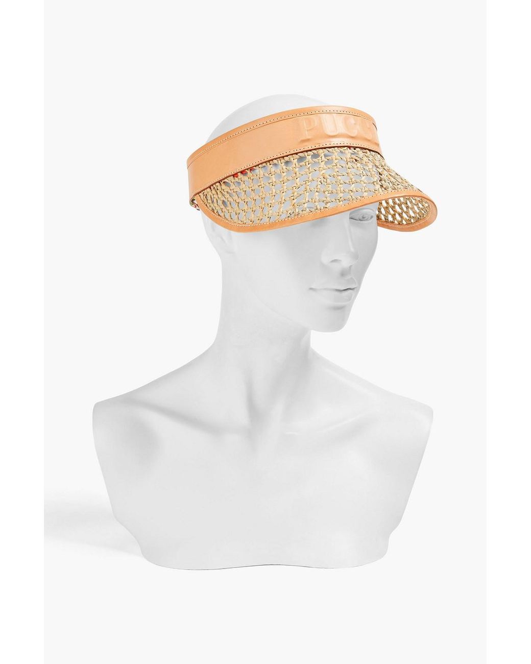 PUCCI Embossed Leather And Straw Visor in White | Lyst