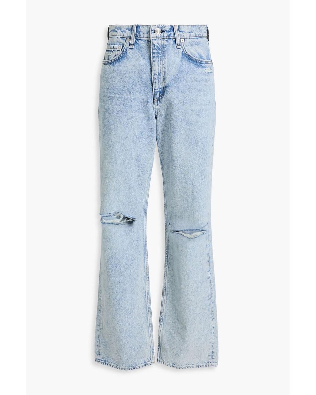 Rag & Bone Blue Shea Distressed High-Rise Straight-Leg Jeans