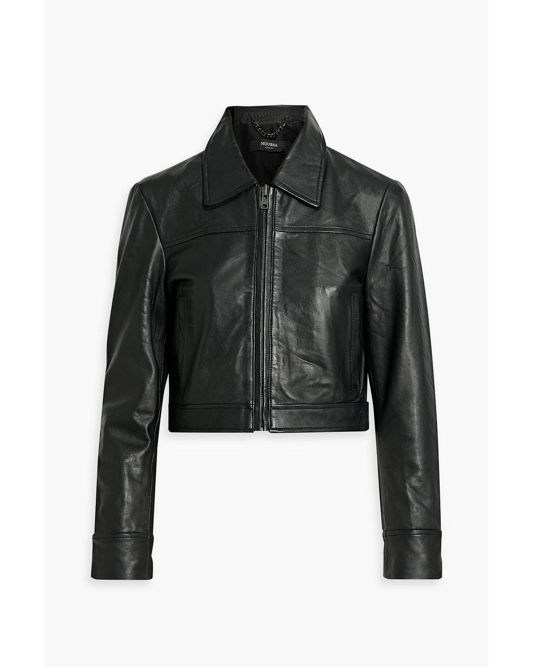 Muubaa Denver Cropped Leather Jacket in Black | Lyst
