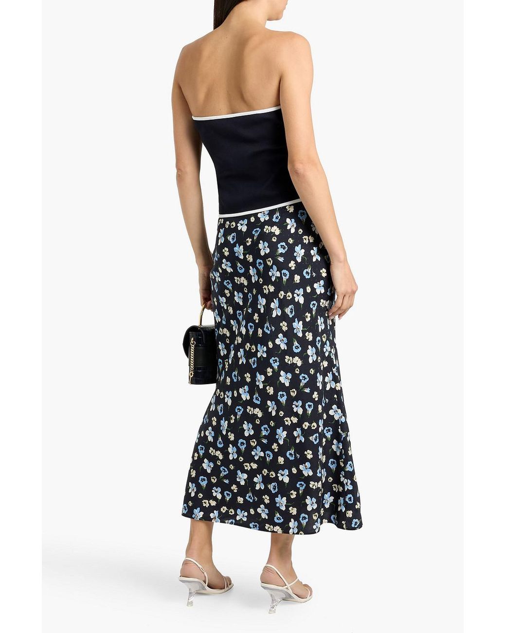 Veronica Beard Blue Valley Strapless Embellished Ribbed Pima Cotton-Blend Top