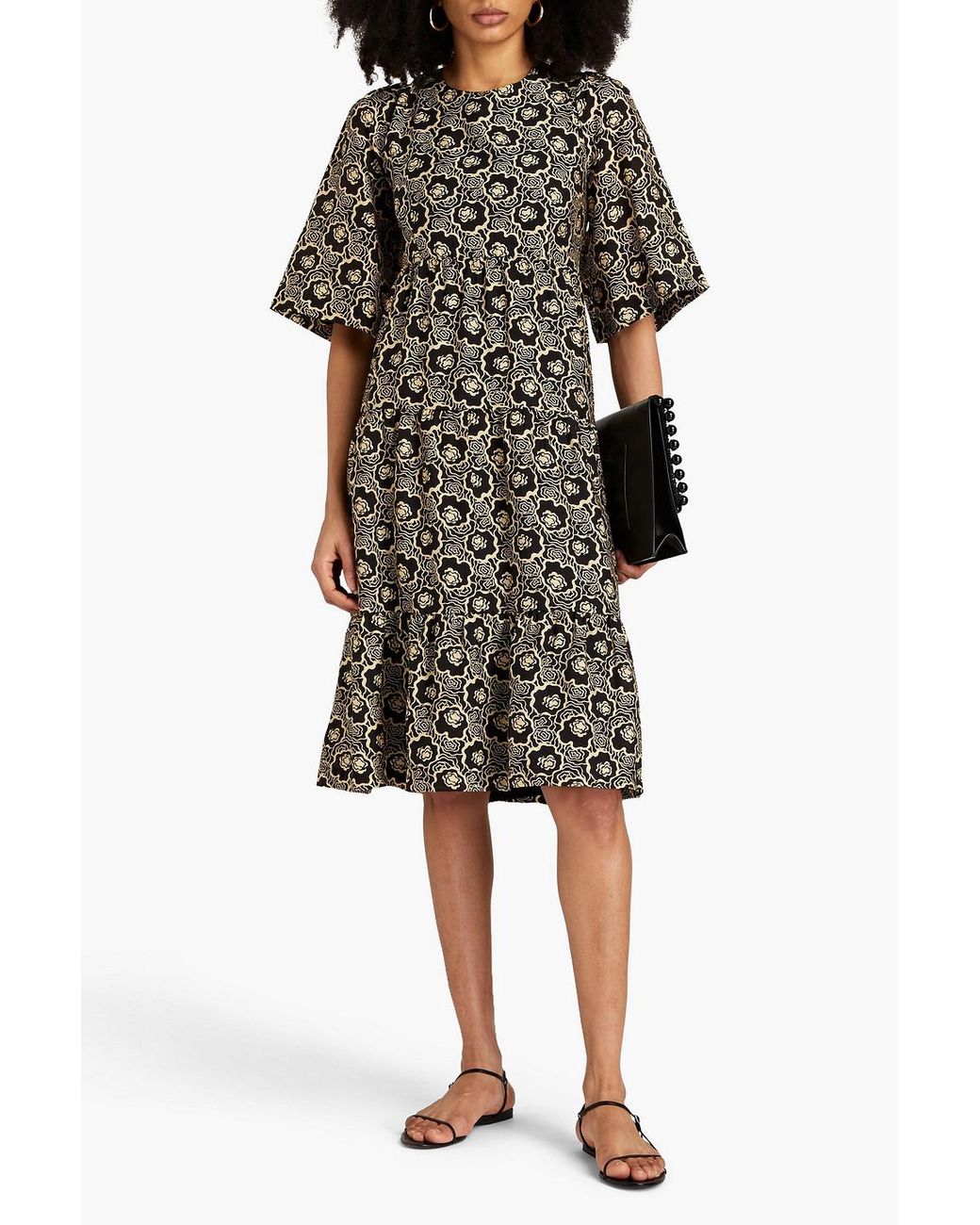 Ba&sh Black Gabie Lace-up Floral-print Lyocell-blend Dress