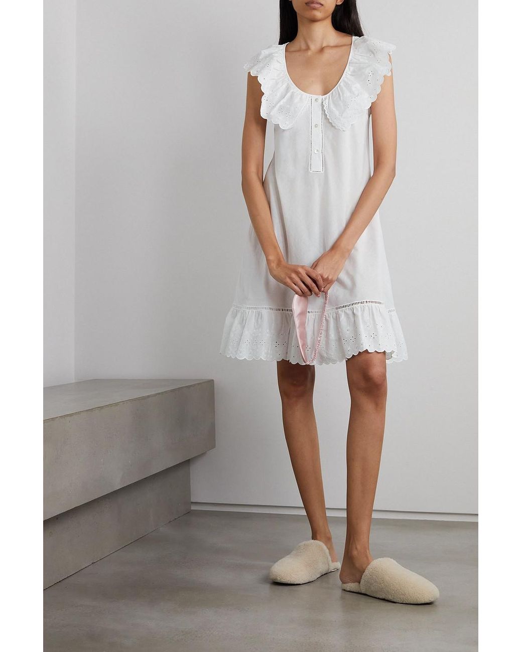 Loretta Caponi Desiree Ruffled Broderie Anglaise Cotton Nightdress in White Lyst UK