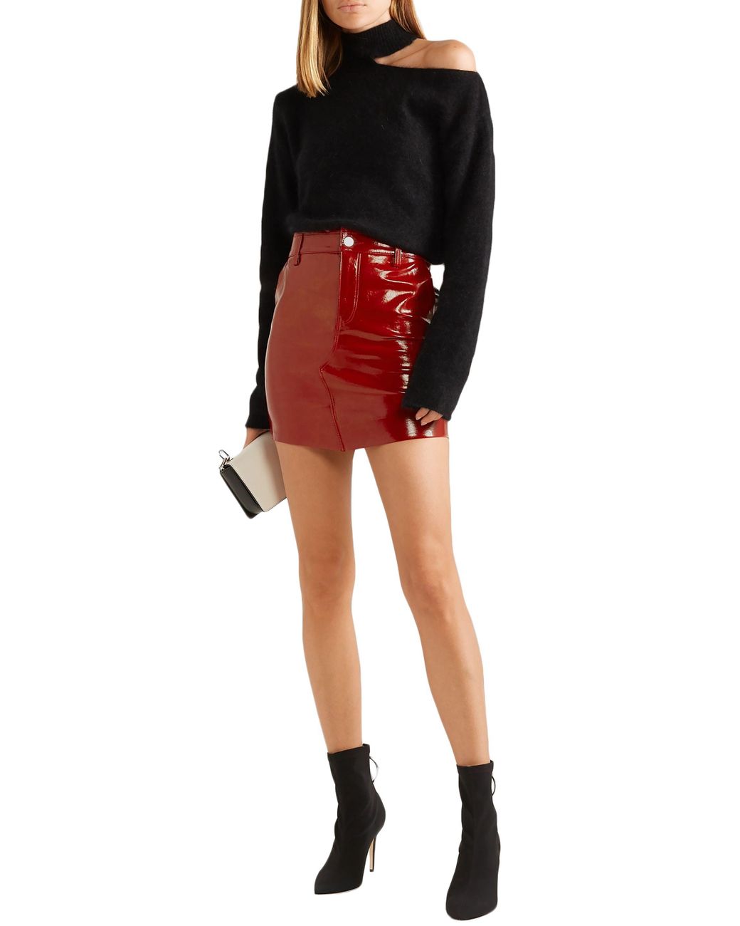 Red patent leather mini skirt sale