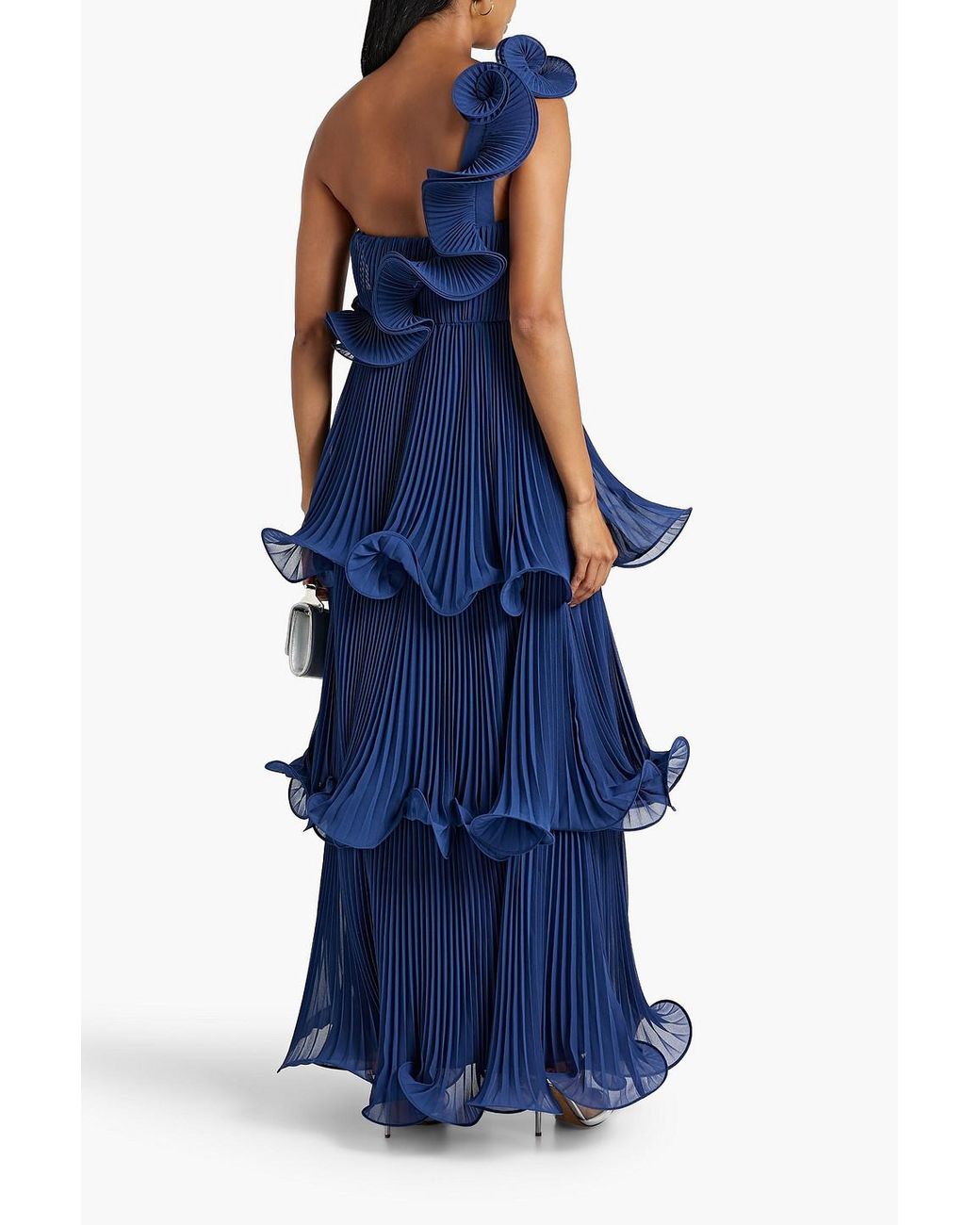 オフショルダー★ツートーン★ワンピース★ BADGLEY MISCHKA Badgley Mischka One-shoulder Tiered Plissé-chiffon Gown in