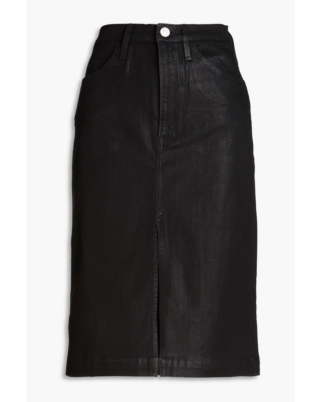 Black coated cheap denim pencil skirt