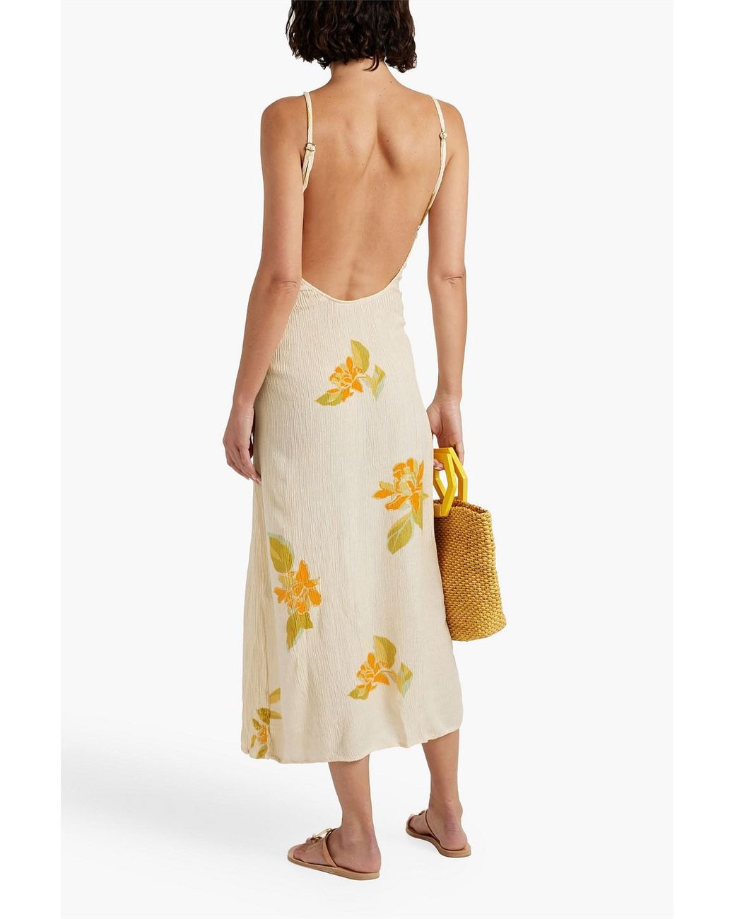 savannah morrow andria floral-print silk and bamboo-blend crepon midi dress Savannah Morrow Andria Floral-print Silk And Bamboo-blend Crepon Midi Dress  in Metallic