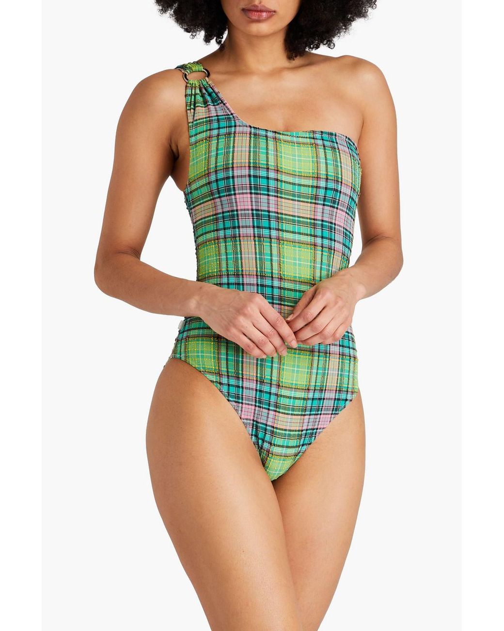 ★Ganni★ Plaid Check Bottom One Shoulder Swimsuit Multicolo MUSINSA公式 | GANNI Plaid Checkered Bottom One Shoulder