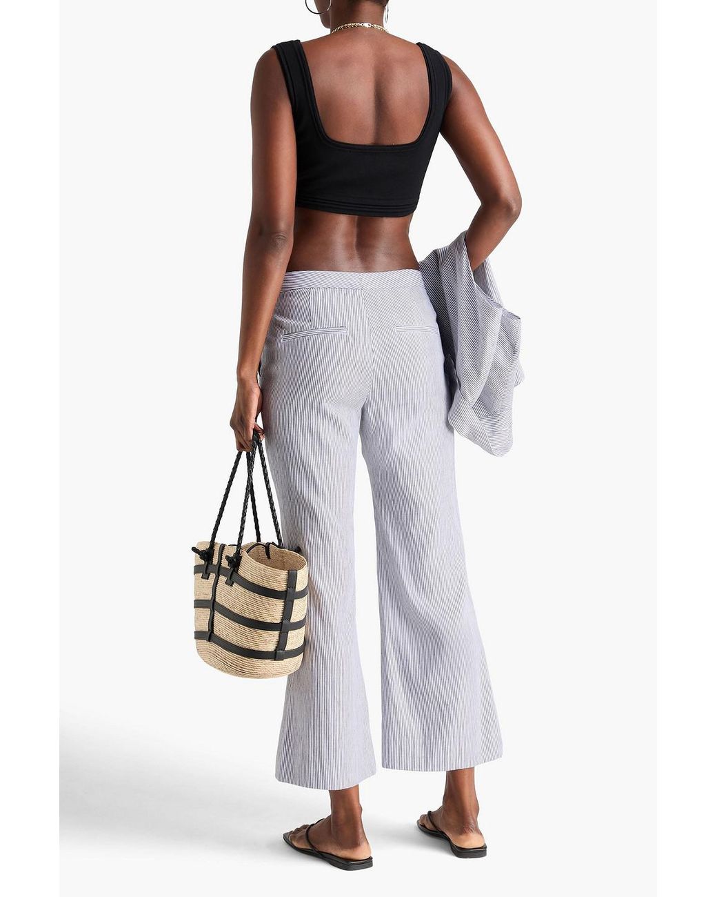 Vince Blue Schlaghose aus einer leinen-baumwollmischung mit streifen