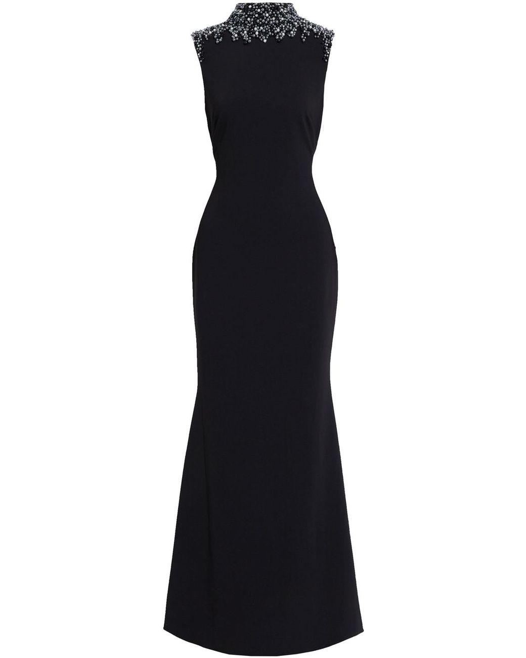 Badgley Mischka Embellished Fluted Crepe Gown in Black | Lyst