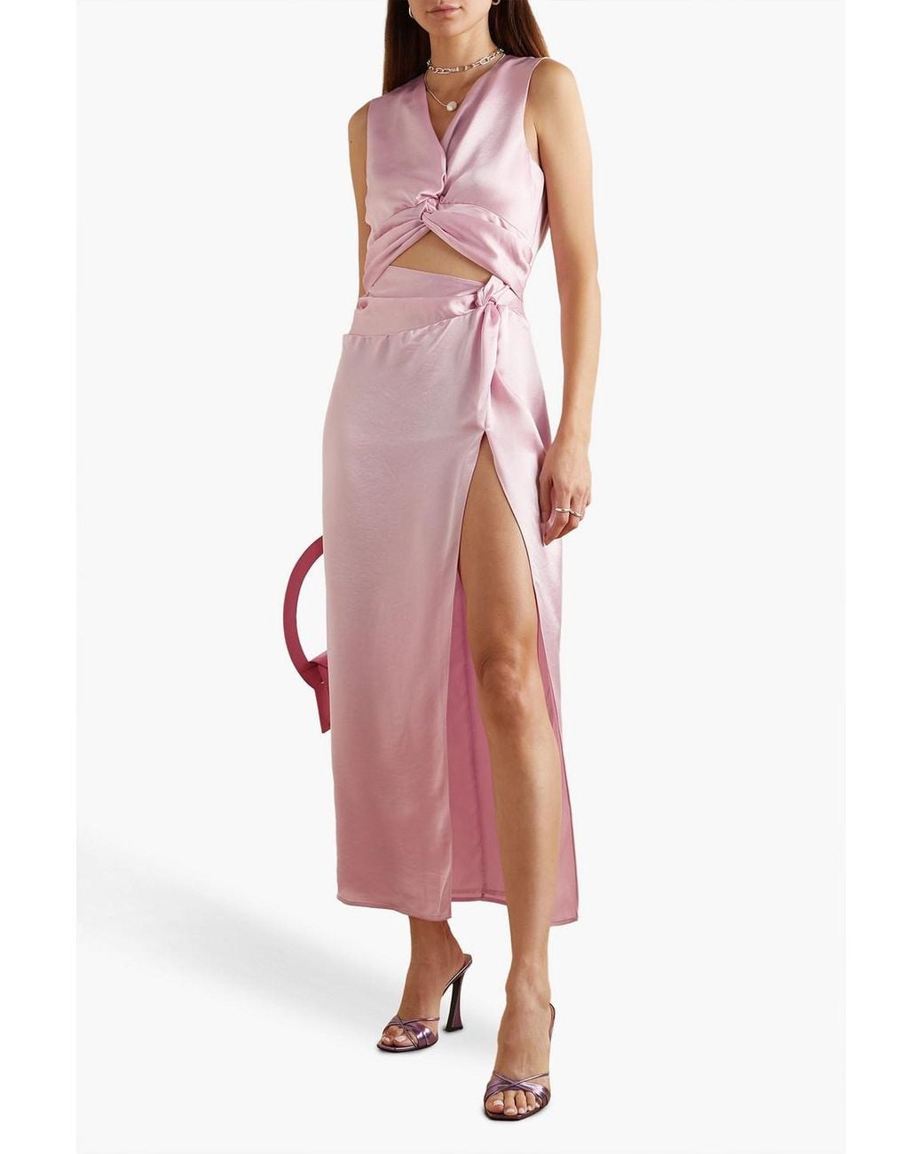 Anna Quan Pink Violeta drapiertes maxikleid aus satin mit cut-outs