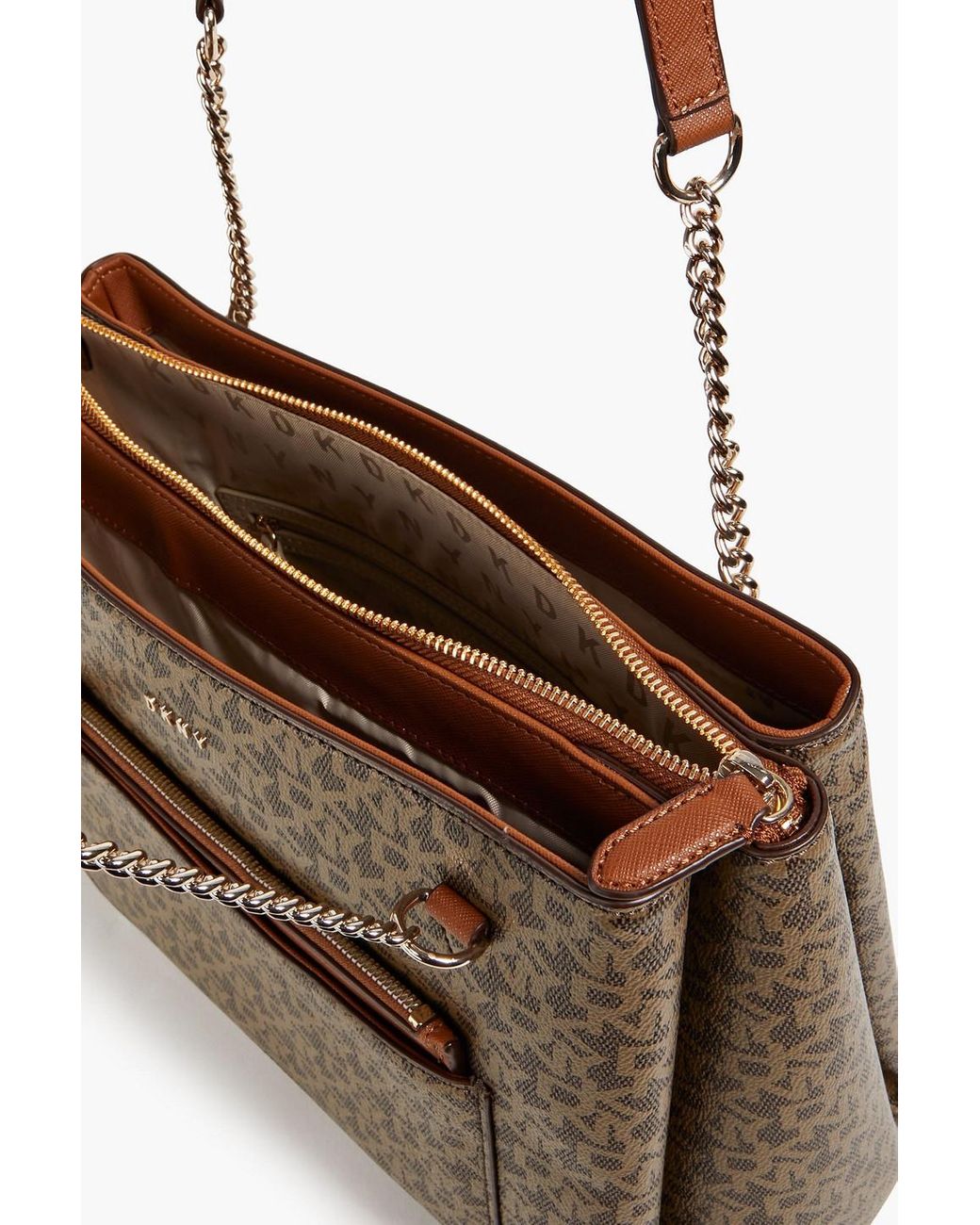 DKNY Logo print Faux Pebbled leather Shoulder Bag in Brown Lyst UK