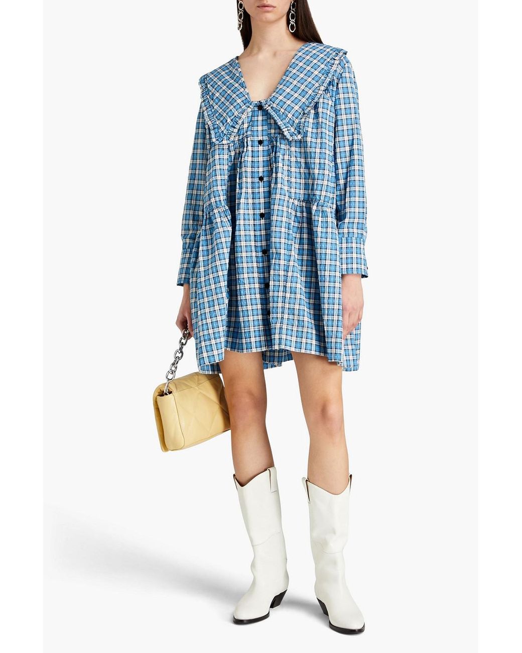 seersucker check mini dress ganni GANNI Seersucker Check Mini Dress