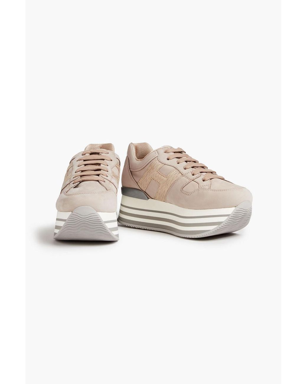 Hogan Metallic Leather-trimmed Suede Platform Sneakers in Gray | Lyst