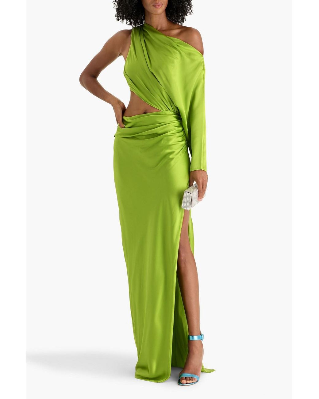 The Sei One-Sleeve Cutout Silk-Satin Gown in Green | Lyst