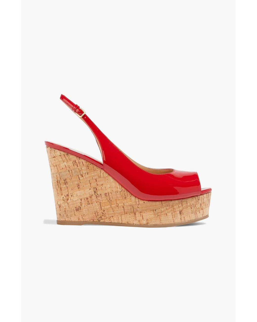 Sergio Rossi Patent-leather Cork Wedge Slingback Sandals in Red | Lyst