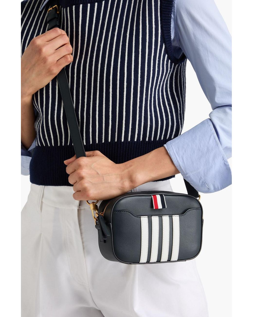Thom Browne White Striped Leather Cross-body Bag