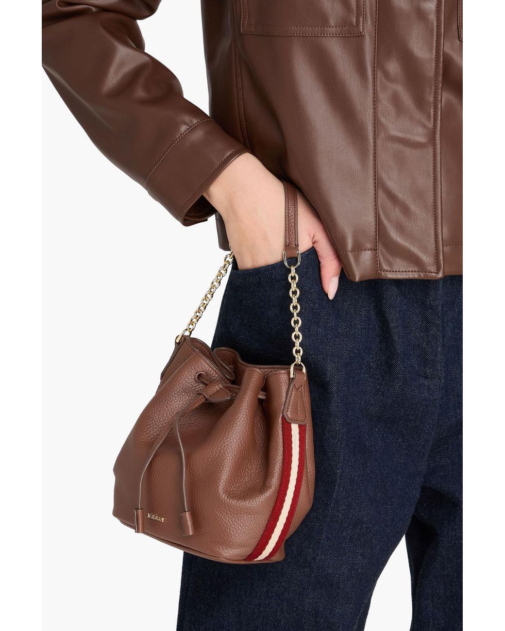 Bally Brown Adria Pebbled-Leather Bucket Bag