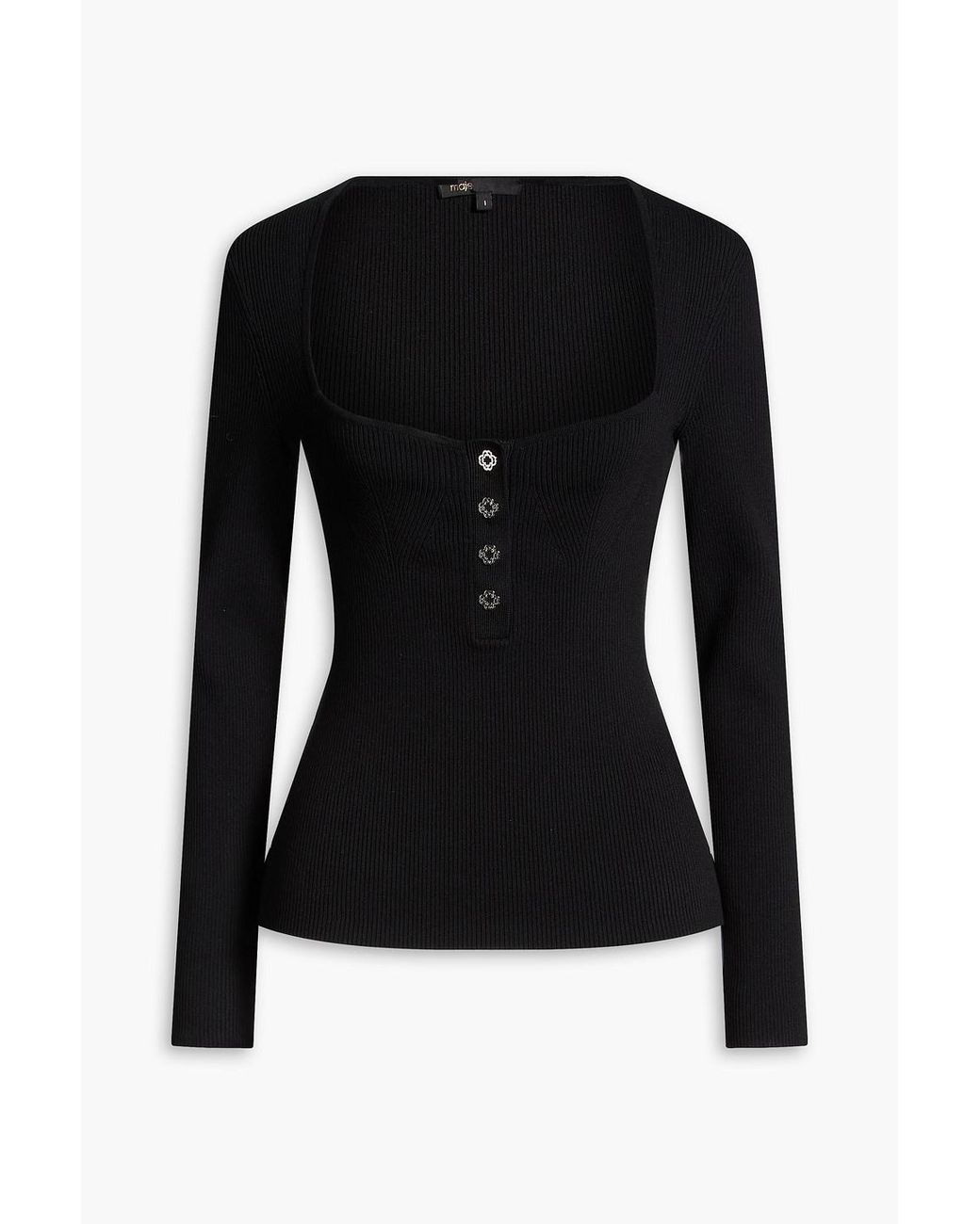 Maje Black Ribbed-Knit Sweater