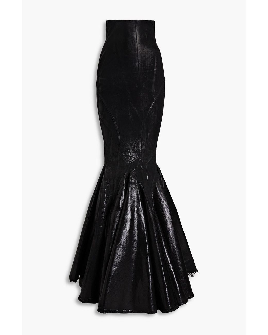 Rick Owens Glenda Fluted Waxed Denim Maxi Skirt in Black Lyst