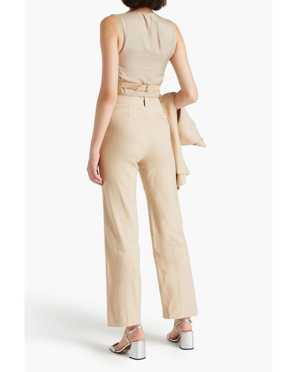 Maje Natural Herringbone Linen-blend Straight-leg Pants